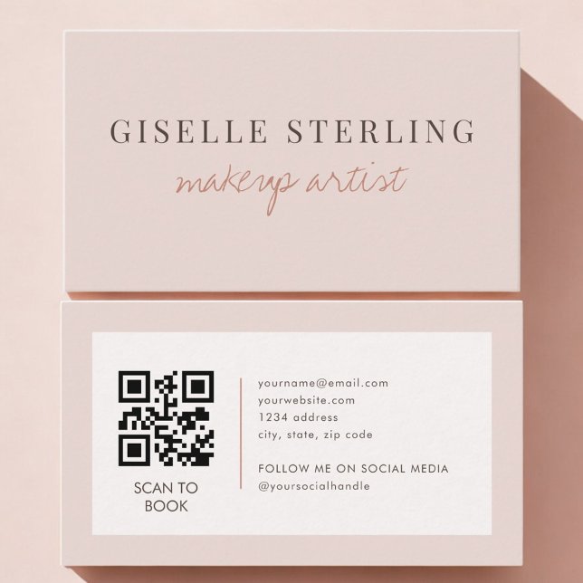 Makeup Artist QR Code Blush Pink  Business Card (Creator Uploaded)