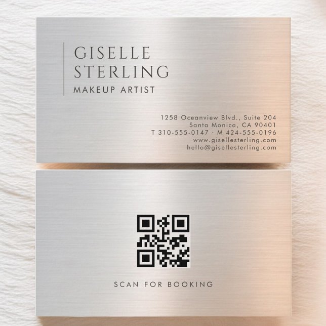 Makeup Artist QR Code Brushed Metal Business Card (Creator Uploaded)