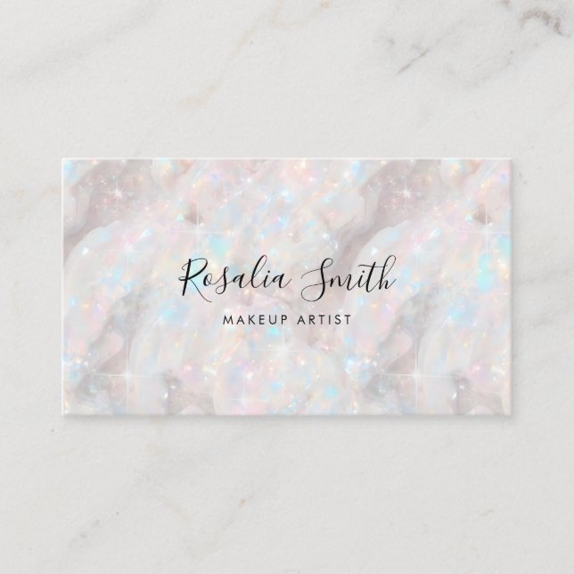 Makeup Artist QR Code Iridescent Opal Stone Business Card (Front)