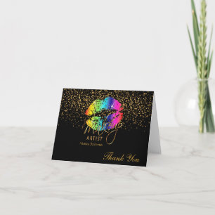 Makeup Artist  Rainbow Lips on Black Thank You Card