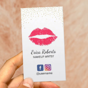 Makeup Artist Red Lips Beauty Salon Gold Confetti Business Card