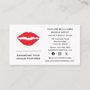 Makeup Artist Red Lips Beauty Salon Social Media Business Card