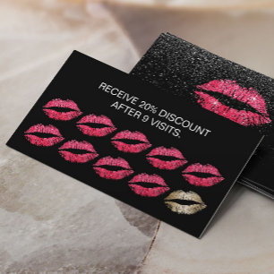 Makeup Artist Red Lips Black Glitter Loyalty Card