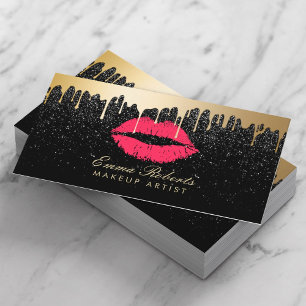 Makeup Artist Red Lips Gold Drips Appointment Card