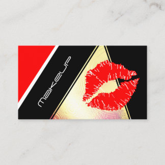 Makeup Artist Red Lips Gold Faux Modern Luxury Business Card