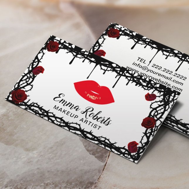 Makeup Artist Red Lips Gothic Beauty Salon Business Card (Creator Uploaded)