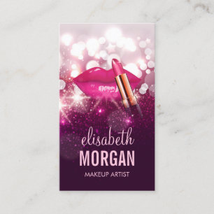 Makeup Artist Red Lips Pink Glitters Sparkling Business Card