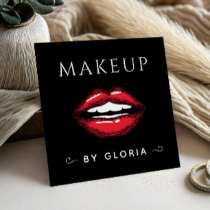 Makeup Artist Red Lips Salon Social Media QR Code Square Business Card