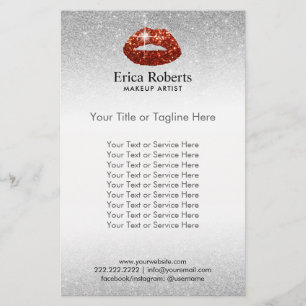 Makeup Artist Red Lips Silver Glitter Beauty Salon Flyer
