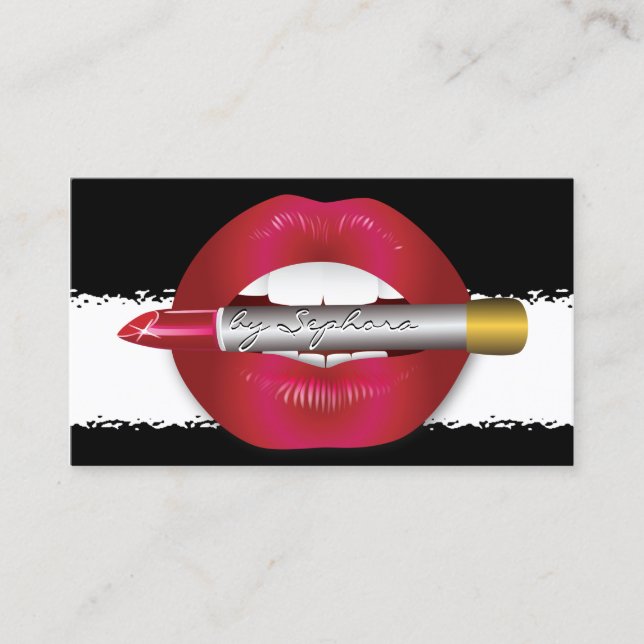 Makeup Artist Red Lips Torn Paper Look Business Card (Front)
