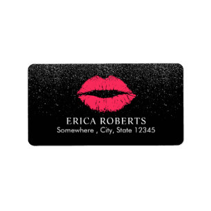 Makeup Artist Red Lips Trendy Black Glitter Salon Label