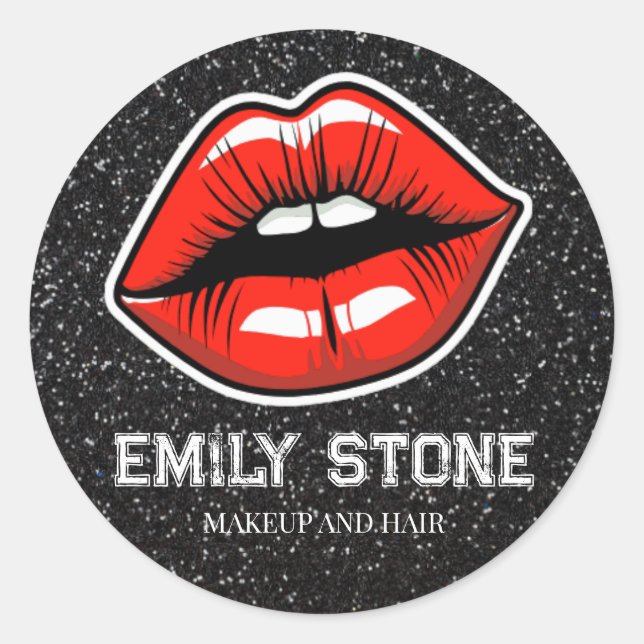 makeup artist  red lips with glitter  classic round sticker (Front)