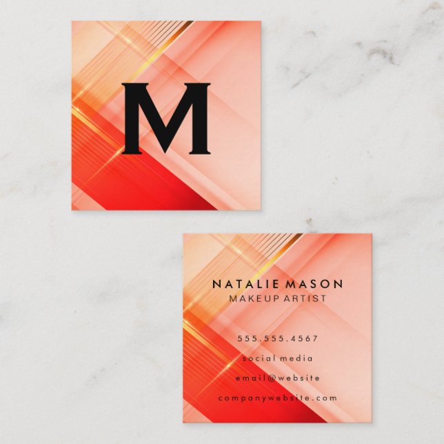 Makeup Artist  Red Pink Gold Background Square Business Card (Front/Back)