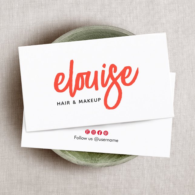 Makeup Artist Red Script Business Business Card (Creator Uploaded)