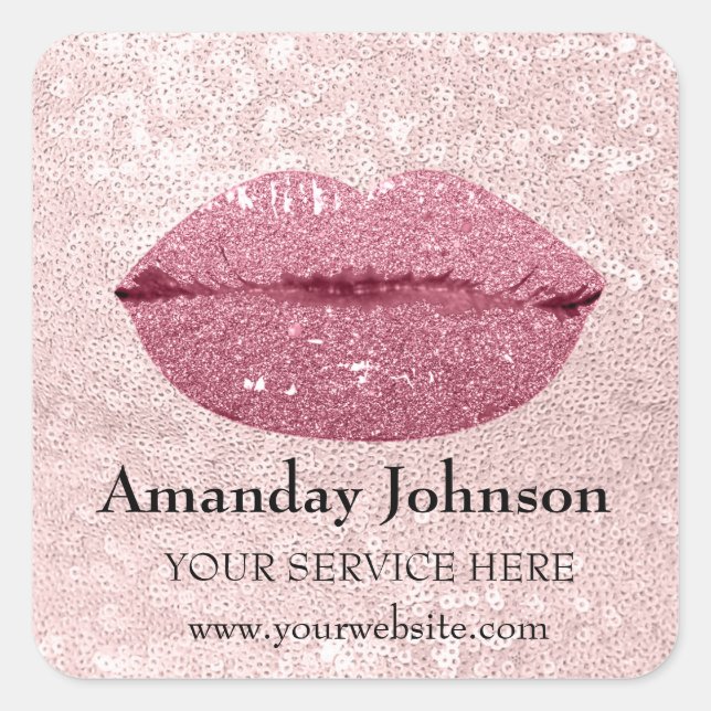 Makeup Artist Rose Glitter Lips Name Web Square Sticker (Front)