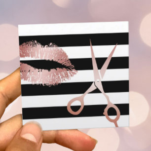 Makeup Artist Rose Gold Beauty Salon Modern Stripe Square Business Card