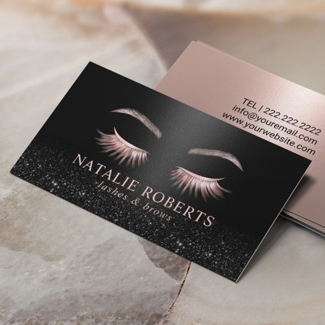 Makeup Artist Rose Gold & Black Eyelash Salon Business Card (Creator Uploaded)