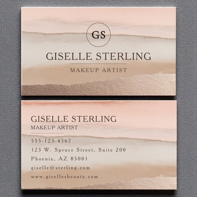 Makeup Artist Rose Gold Blush Beige Watercolor Business Card (Creator Uploaded)
