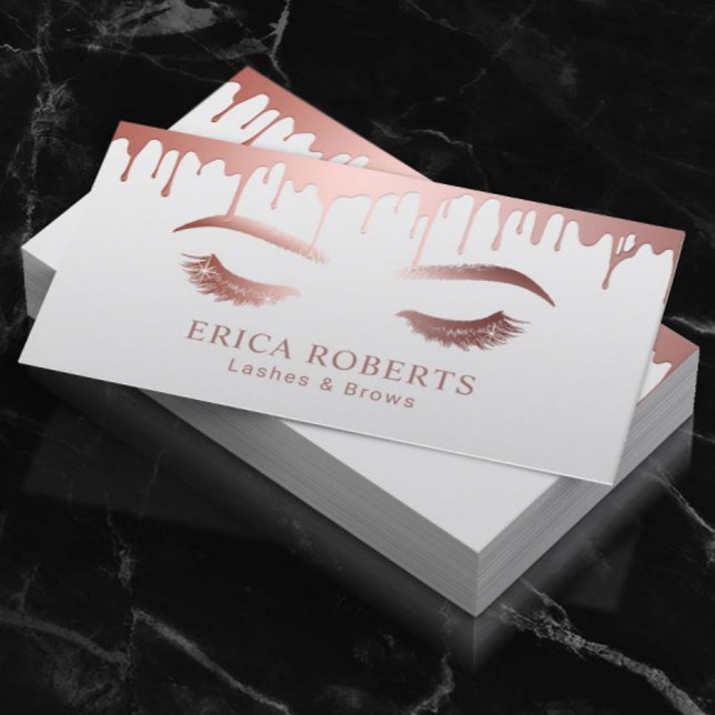 Makeup Artist Rose Gold Dripping Lashes & Brows Business Card (Creator Uploaded)