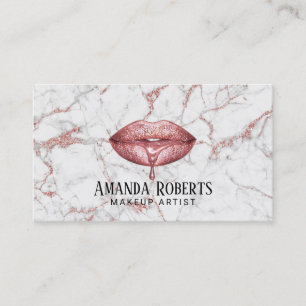 Makeup Artist Rose Gold Dripping Lips Marble Business Card