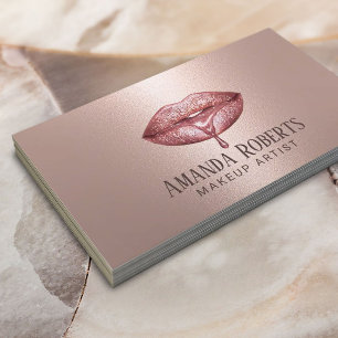 Makeup Artist Rose Gold Dripping Lips Metallic Business Card