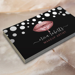 Makeup Artist Rose Gold Dripping Lips Polka Dots Business Card