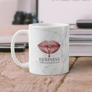 Makeup Artist Rose Gold Dripping Lips White Marble Coffee Mug
