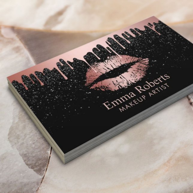 Makeup Artist Rose Gold Drips Lips Appointment Card (Creator Uploaded)