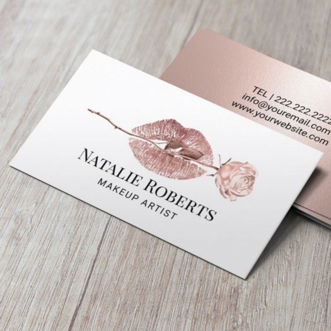 Makeup Artist Rose Gold Flower Kiss Beauty Salon Business Card (Creator Uploaded)