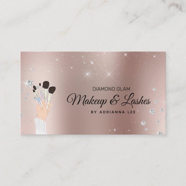 Makeup Artist Rose Gold & Glitter Beauty Salon Bus Business Card (Front)
