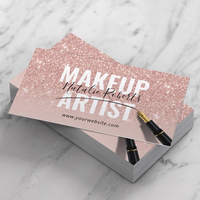 Makeup Artist Rose Gold Glitter Elegant Signature Business Card (Creator Uploaded)