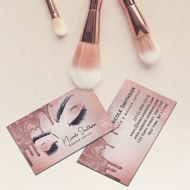 Makeup Artist Rose Gold Glitter Glam Business Card (Creator Uploaded)
