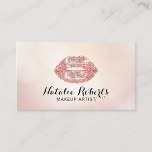 Makeup Artist Rose Gold Glitter Lips Beauty Salon Business Card