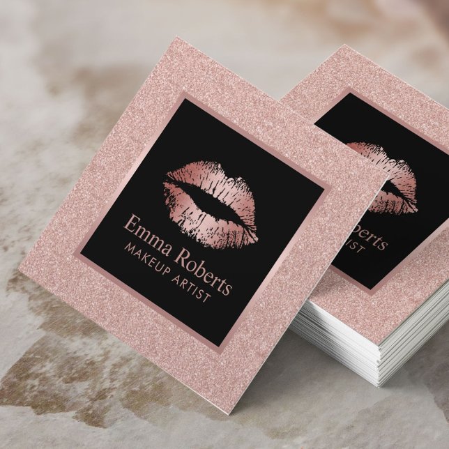Makeup Artist Rose Gold Glitter Lips Beauty Salon Square Business Card (Creator Uploaded)