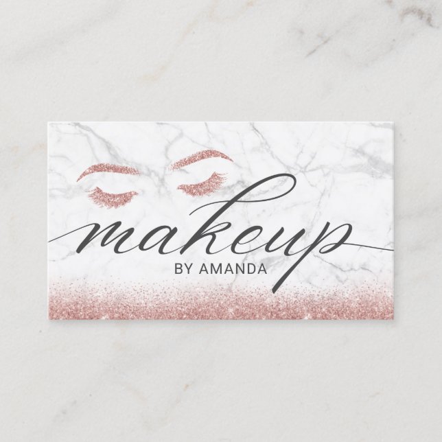 Makeup Artist Rose Gold Lashes Typography Marble Business Card (Front)