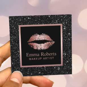 Makeup Artist Rose Gold Lips Black Glitter Salon Square Business Card
