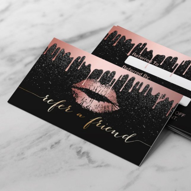 Makeup Artist Rose Gold Lips Dripping Referral Card (Creator Uploaded)
