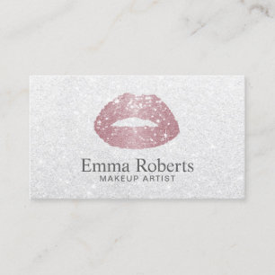 Makeup Artist Rose Gold Lips Elegant White Glitter Business Card