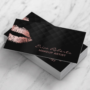 Makeup Artist Rose Gold Lips Luxury Black Salon Business Card