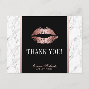 Makeup Artist Rose Gold Lips Marble Thank You Postcard