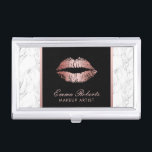 Makeup Artist Rose Gold Lips Modern White Marble Business Card Holder<br><div class="desc">Makeup Artist Rose Gold Lips Modern White Marble Business Card Holder.</div>