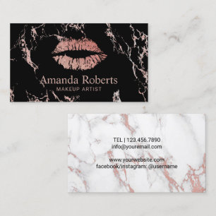 Makeup Artist Rose Gold Lips Trendy Marble Salon Business Card