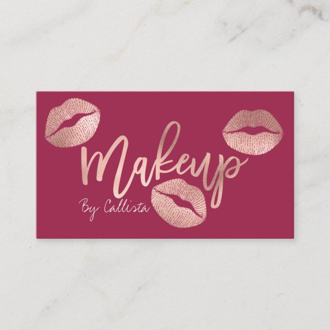 Makeup Artist Rose Gold Lips Typography Modern Business Card (Front)
