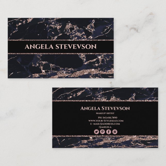 Makeup Artist Rose Gold Marble Business Card (Front/Back)