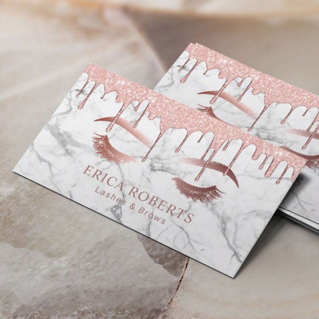 Makeup Artist Rose Gold Marble Lashes & Brows Business Card (Creator Uploaded)