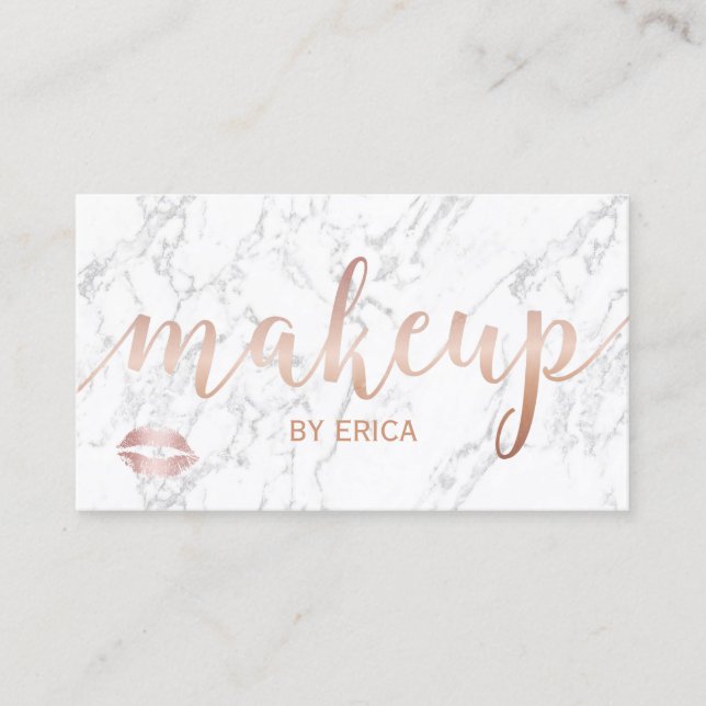 Makeup Artist Rose Gold Script Elegant Marble Business Card (Front)