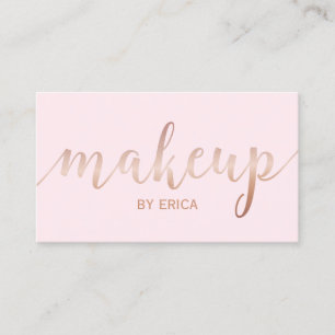 Makeup Artist Rose Gold Script Girly Blush Pink Business Card