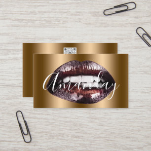Makeup Artist Rose Honey Lips Logo QR Code  Business Card