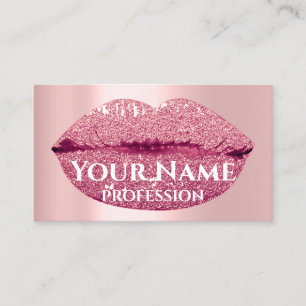 Makeup Artist Rose Kiss Lips Pink Glitter Business Card