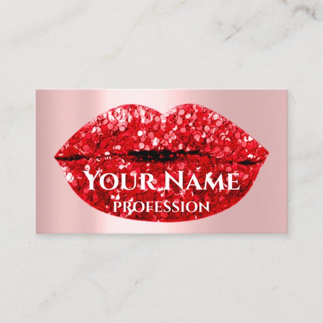 Makeup Artist Rose Kiss Lips Red Glam Glitter Business Card (Front)